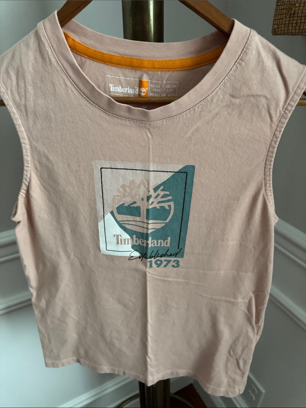 Timberland Light Pink Sleeveless Logo Tank with Teal Accent
